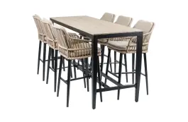 7-delige barset | 6 Isabel barstoelen Sand | Cyprus bartafel 200x75cm Wood