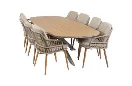 9-delige tuinset | 8 Isabel tuinstoelen (Sand/Wood) | Tuintafel Cadiz 280x115cm