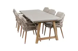 7-delige tuinset | 6 Isabel tuinstoelen (Sand/Wood) | Tuintafel Rock 235x100cm (Beton)
