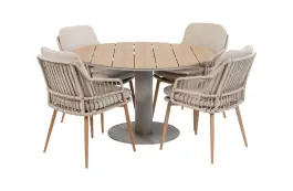 5-delige ronde tuinset | 4 Isabel tuinstoelen (Sand/Wood) | Tuintafel Tower ø120cm (Camel)