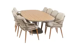 9-delige tuinset | 8 Isabel tuinstoelen (Sand/Wood) | Tuintafel Tower 260cm (Camel)