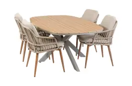 5-delige tuinset | 4 Isabel tuinstoelen (Sand/Wood) | Tuintafel Cadiz 180x115cm (Camel)