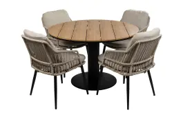 5-delige ronde tuinset | 4 Isabel tuinstoelen (Sand) | ø120cm Tower tuintafel (Black)