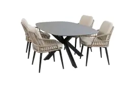 5-delige tuinset | 4 Isabel tuinstoelen | Tuintafel Barletta 180x115cm | Sand & Black Desert Pearl