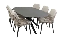   7-delige tuinset | 6 Isabel tuinstoelen | Tuintafel Barletta 240x115cm | Sand & Black Desert Pearl