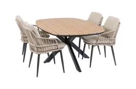 5-delige tuinset | 4 Isabel tuinstoelen (Sand) | Tuintafel Cadiz 180x115cm (Black)