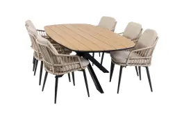 7-delige tuinset | 6 Isabel tuinstoelen (Sand) | Tuintafel Cadiz 240x115cm (Black)
