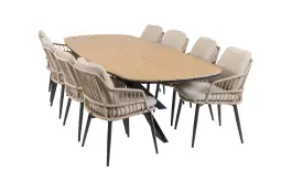 9-delige tuinset | 8 Isabel tuinstoelen (Sand) | Tuintafel Cadiz 280x115cm (Black)