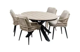 5-delige tuinset | 4 Isabel stoelen (Sand) | 180 cm ovale Cyprus tuintafel (Wood)