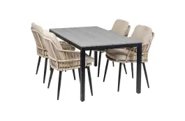 5-delige tuinset | 4 Isabel stoelen (Sand) | 160cm Cyprus tuintafel (Grey)
