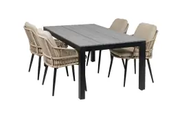 5-delige tuinset | 4 Isabel stoelen (Sand) | 180cm Cyprus tuintafel (Grey)