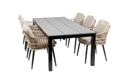 7-delige tuinset | 6 Isabel stoelen (Sand) | 225cm Cyprus tuintafel (Grey)