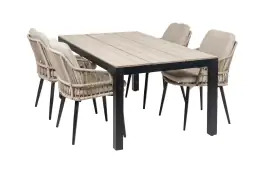 5-delige tuinset | 4 Isabel stoelen (Sand) | 180cm Cyprus tuintafel (Wood)