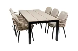 7-delige tuinset | 6 Isabel stoelen (Sand) | 225cm Cyprus tuintafel (Wood)