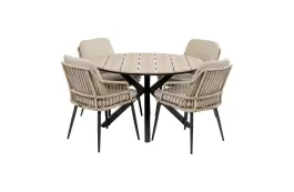 5-delige ronde tuinset | 4 Isabel tuinstoelen (Sand) | ø120cm Cyprus tuintafel (Wood)