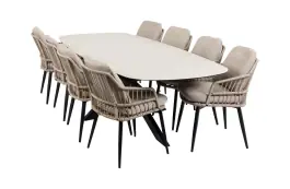 9-delige tuinset | 8 Isabel tuinstoelen (Sand) | Tuintafel Malaga 280x115cm (Black)