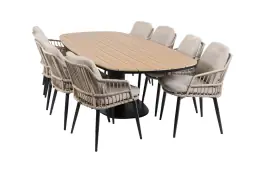 9-delige tuinset | 8 Isabel tuinstoelen (Sand) | 260cm Tower tuintafel (Black)