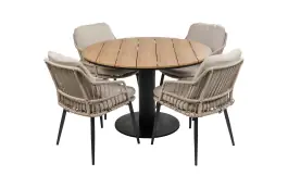 5-delige ronde tuinset | 4 Isabel tuinstoelen (Sand) | ø120cm Tower tuintafel (Black)