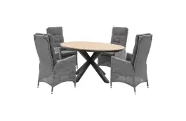 5-delige tuinset | 4 Kos verstelbare tuinstoelen (AG) | 180cm ovale Cyprus tuintafel (Wood)