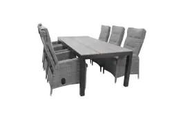 7-delige tuinset | 6 Kos verstelbare stoelen (AG) | 225cm Cyprus tuintafel (Grey)