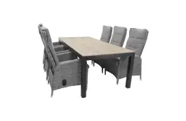 7-delige tuinset | 6 Kos verstelbare stoelen (AG) | 225cm Cyprus tuintafel (Wood)