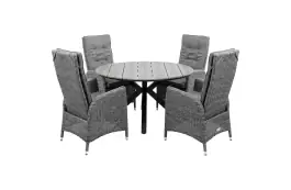5-delige ronde tuinset | 4 Kos verstelbare tuinstoelen (AG) | ⌀ 120cm Cyprus tuintafel (Grey)