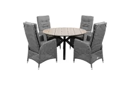 5-delige ronde tuinset | 4 Kos verstelbare tuinstoelen (AG) | ⌀ 120cm Cyprus tuintafel (Wood)