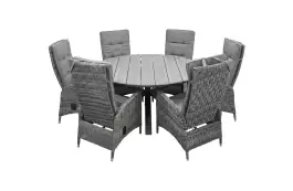 7-delige ronde tuinset | 6 Kos verstelbare tuinstoelen (AG) | ⌀150cm Cyprus tuintafel (Grey)
