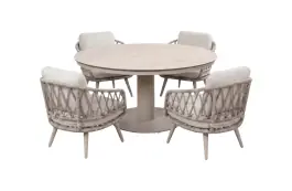 5-delige ronde tuinset | 4 Aurora tuinstoelen (Sand/Sable) | Tuintafel Lille Ø159cm (Sand)