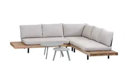 Hoek Loungeset Lissabon 4-delig | Acacia teaklook & Sand | Incl. 2 Secli Bijzettafels