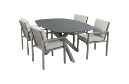 5-delige tuinset | 4 Lumo tuinstoelen (Camel) | Tuintafel Barletta 180x115cm (Desert Pearl/Camel)