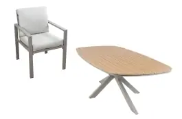 9-delige tuinset | 8 Lumo tuinstoelen (Beige/Camel) | Tuintafel Cadiz 280x115cm (Camel)