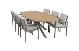 7-delige tuinset | 6 Lumo tuinstoelen (Beige/Camel) | Tuintafel Cadiz 240x115cm (Camel)