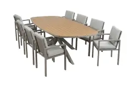 9-delige tuinset | 8 Lumo tuinstoelen (Beige/Camel) | Tuintafel Cadiz 280x115cm (Camel)