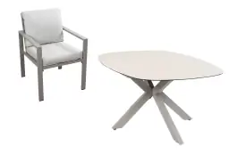 5-delige tuinset | 4 Lumo tuinstoelen (Beige & Camel) | Tuintafel Malaga 180x115cm (Camel)