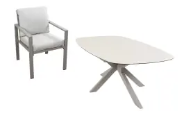 7-delige tuinset | 6 Lumo tuinstoelen (Beige/Camel) | Tuintafel Malaga 240x115cm (Camel)