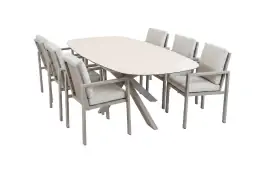 7-delige tuinset | 6 Lumo tuinstoelen (Beige/Camel) | Tuintafel Malaga 240x115cm (Camel)