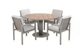 5-delige ronde tuinset | 4 Lumo tuinstoelen (Beige & Camel) | Tuintafel Tower ø120cm (Camel)