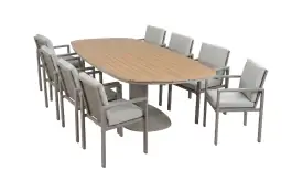 9-delige tuinset | 8 Lumo tuinstoelen (Beige/Camel) | Tuintafel Tower 260cm (Camel)