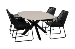 5-delige tuinset | 4 Mona tuinstoelen | Tuintafel Barletta 180x115cm | Black & Black Sandstone 