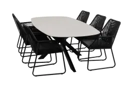 7-delige tuinset | 6 Mona tuinstoelen | Tuintafel Barletta 240x115cm | Black & Black Sandstone