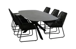 7-delige tuinset | 6 Mona tuinstoelen (Black) | Tuintafel Barletta 240x115cm (Desert Pearl/Black)