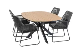 5-delige tuinset | 4 Mona tuinstoelen (Black) | Tuintafel Cadiz  180x115cm (Black)