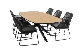 7-delige tuinset | 6 Mona tuinstoelen (Black) | Tuintafel Cadiz 240x115cm (Black)