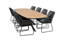 9-delige tuinset | 8 Mona tuinstoelen (Black) | Tuintafel Cadiz 280x115cm (Black)