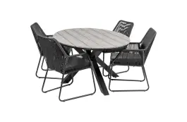 5-delige tuinset | 4 Mona tuinstoelen (Black) | 180cm ovale Cyprus tuintafel (Grey)