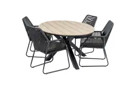 5-delige tuinset | 4 Mona tuinstoelen (Black) | 180cm ovale Cyprus tuintafel (Wood)