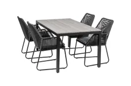 5-delige tuinset | 4 Mona tuinstoelen (Black) | 160cm Cyprus tuintafel (Grey)