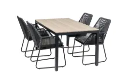 5-delige tuinset | 4 Mona tuinstoelen (Black) | 160cm Cyprus tuintafel (Wood)