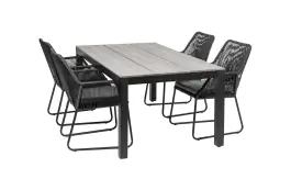 5-delige tuinset | 4 Mona tuinstoelen (Black) | 180cm Cyprus tuintafel (Grey)